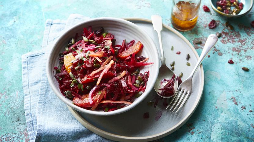 Carrot and beetroot slaw with orange dressing 
