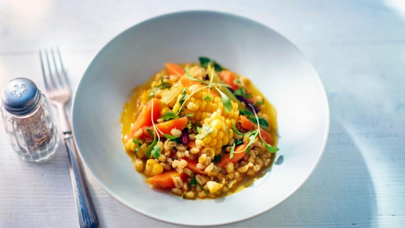 Carrot, cumin and barley summer stew