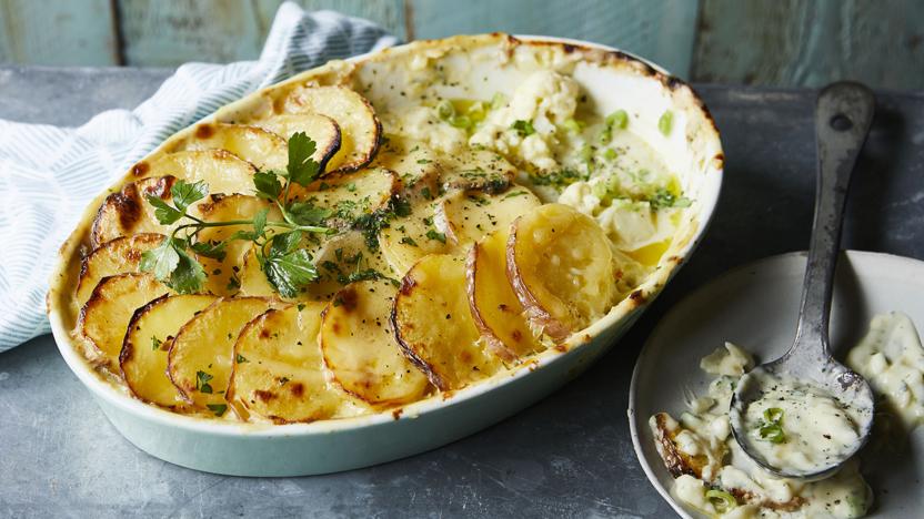 Cauliflower cheese and potato bake