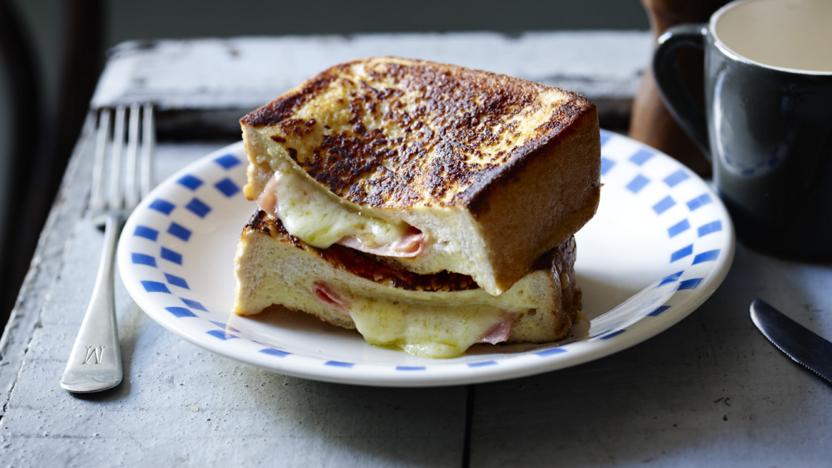 French toast with ham and cheddar