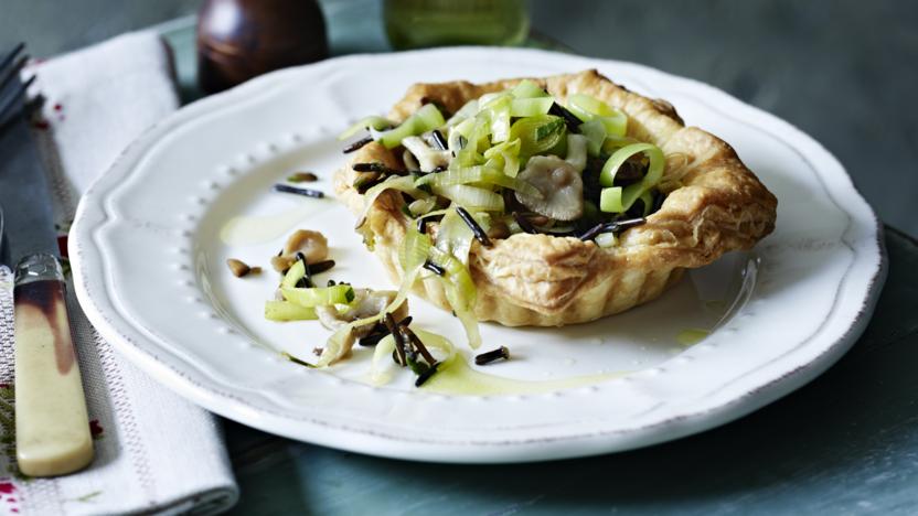 Chestnut, leek and mushroom tartlets