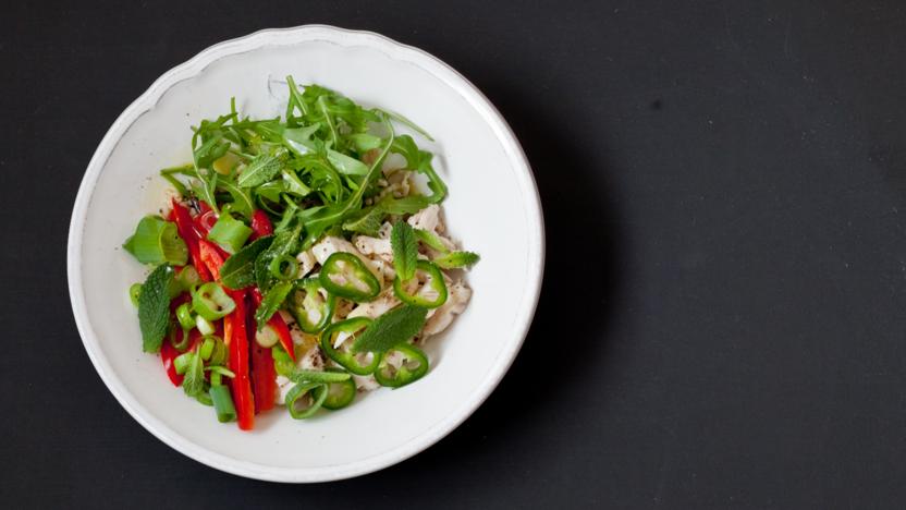 Chicken, spring onion, chilli and wild rice grain bowl