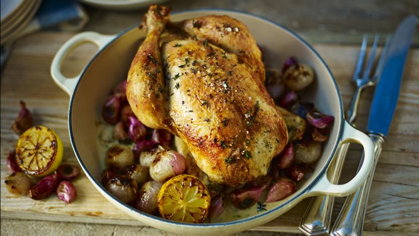 Roast chicken with forty cloves of garlic