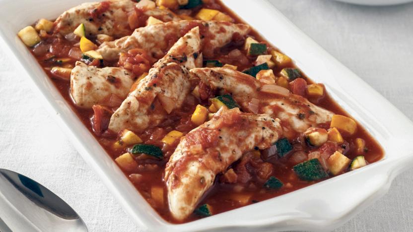 Microwave chicken with tomato sauce