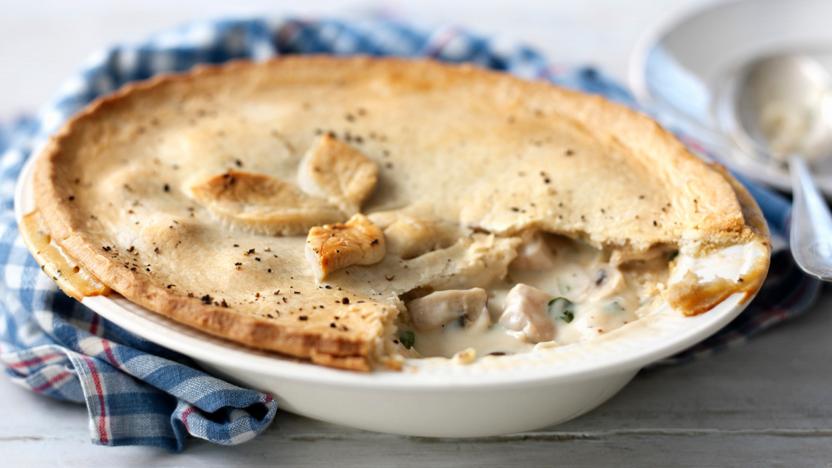 Chicken and mushroom pie with shortcrust pastry