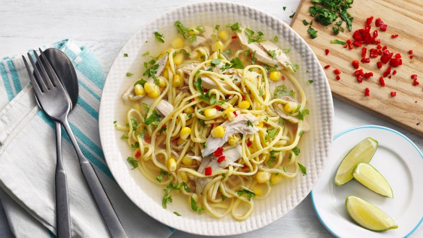 Leftover Chicken And Sweetcorn Noodle Soup Recipe Bbc Food