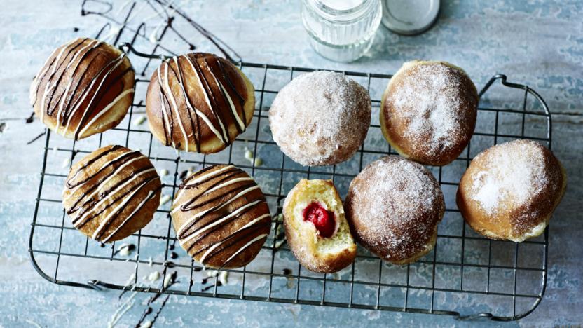 Chocolate and raspberry doughnuts