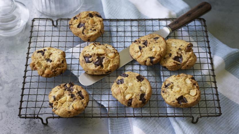 Vegan chocolate and macadamia nut cookies