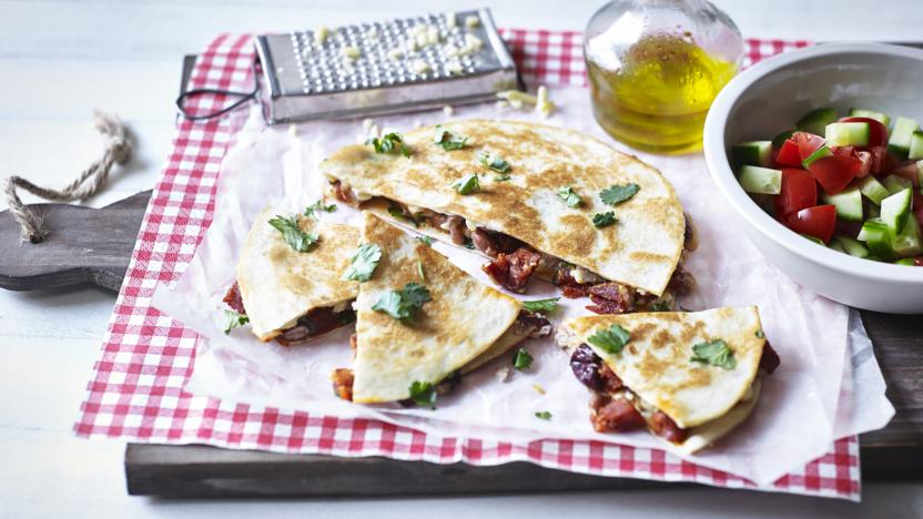 Chorizo and bean quesadilla