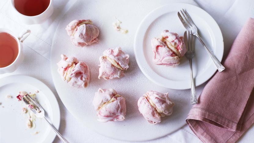 Raspberry and white chocolate mini meringues