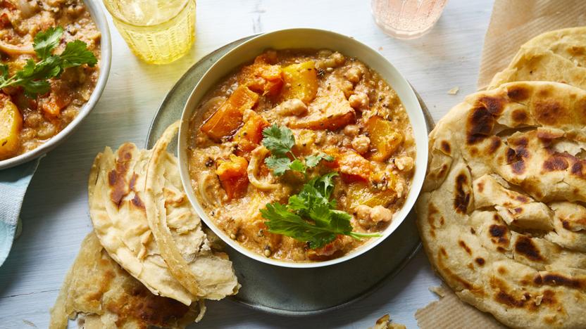 Curry pumpkin with ‘buss up shut’ (paratha roti)