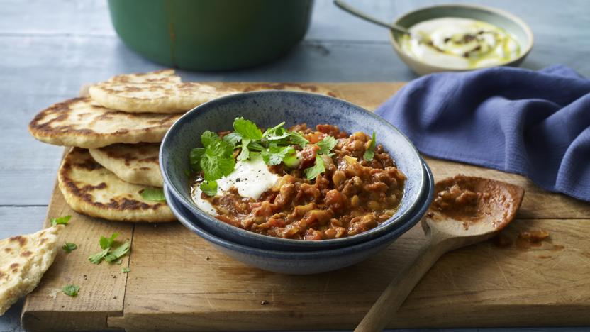 Dal with quick naan breads