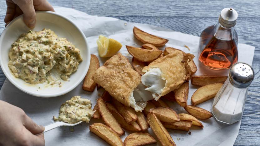 Fish and chips with tartare sauce