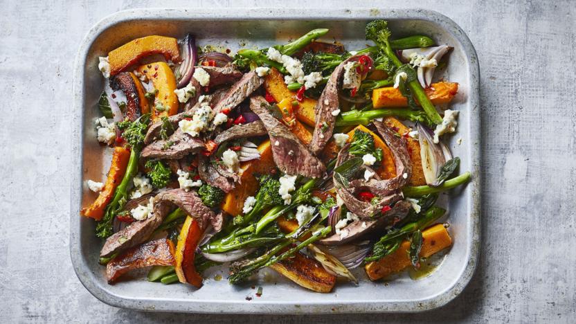 Flash-roasted steak with squash, gorgonzola and sage