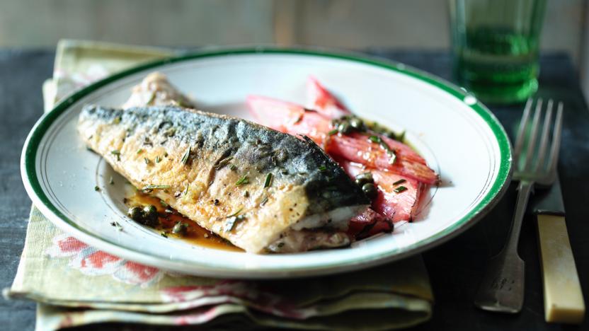 Fresh mackerel with roasted rhubarb