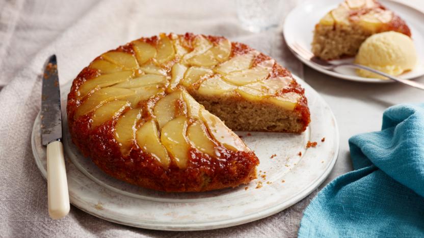 Pear upside-down cake