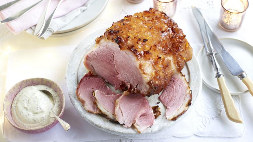 Ginger gammon with mustard sauce