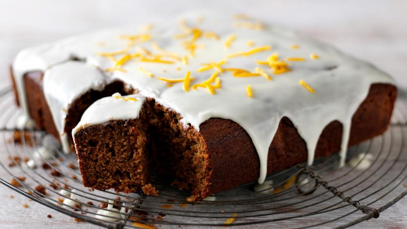 Gingerbread cake with orange icing
