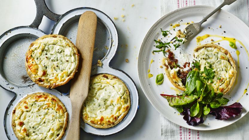 Goats' cheese and shallot tarts