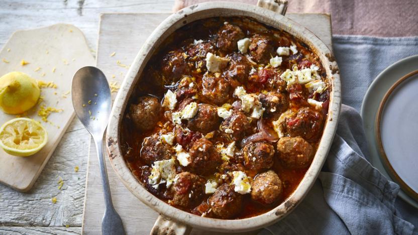 Greek-style meatball bake