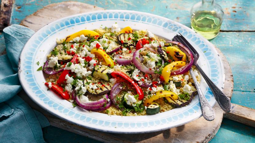 Griddled vegetables with feta and couscous