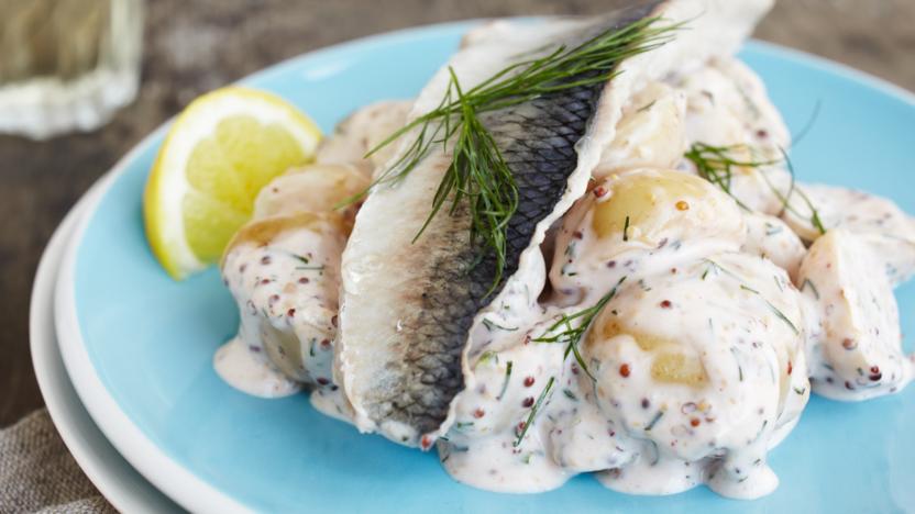 Herring with dill and mustard potato salad