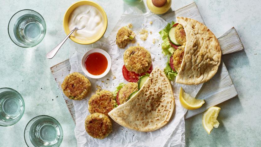 BBC Food - Recipes - Homemade falafels with salad and pitta bread