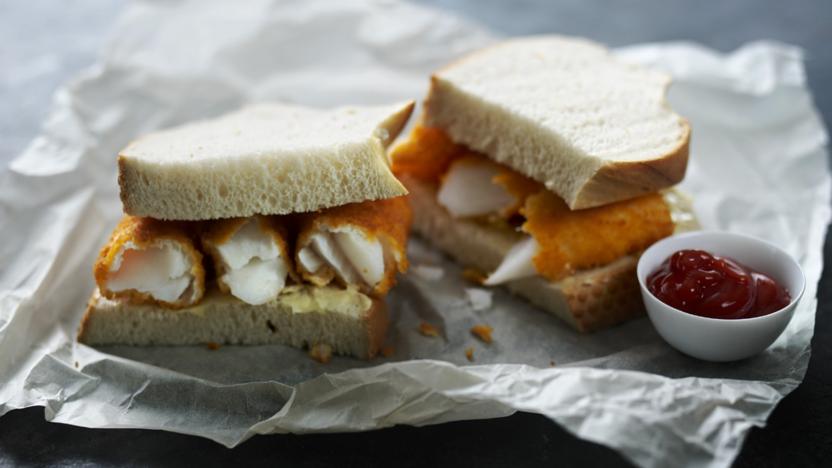 Homemade fish finger sandwich