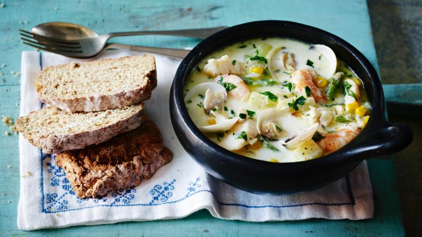 Irish fish chowder with soda bread