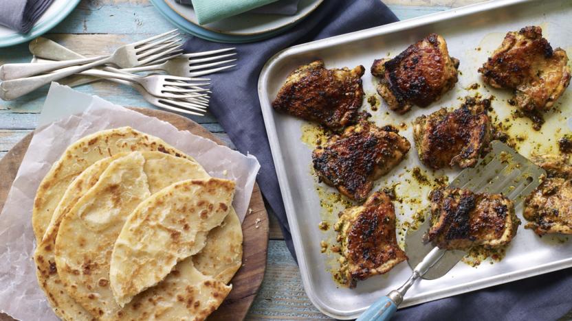 Jerk chicken and flatbreads