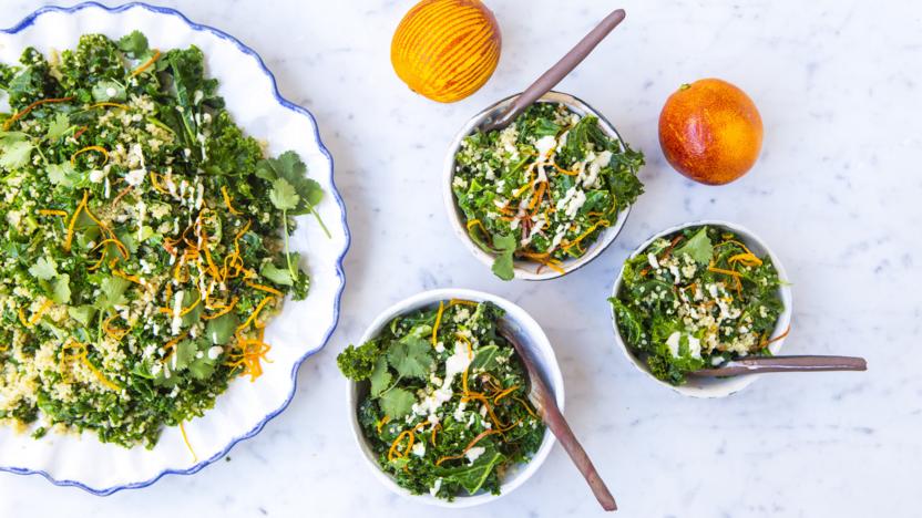 Kale and quinoa salad with orange tahini dressing         