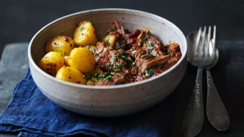 Lamb madras with bombay potatoes