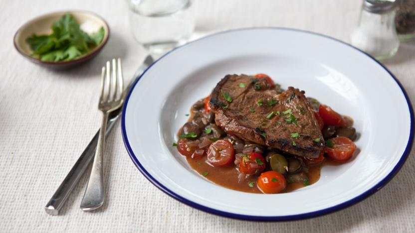 Lamb steak with minty broad beans