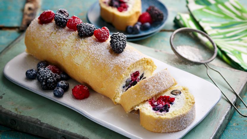 Lemon and mixed berry roulade