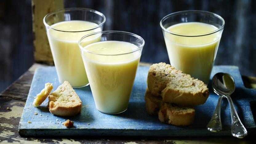 Lemon posset with fennel biscotti 