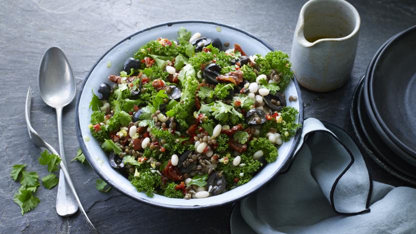 Lentil, bean and kale salad