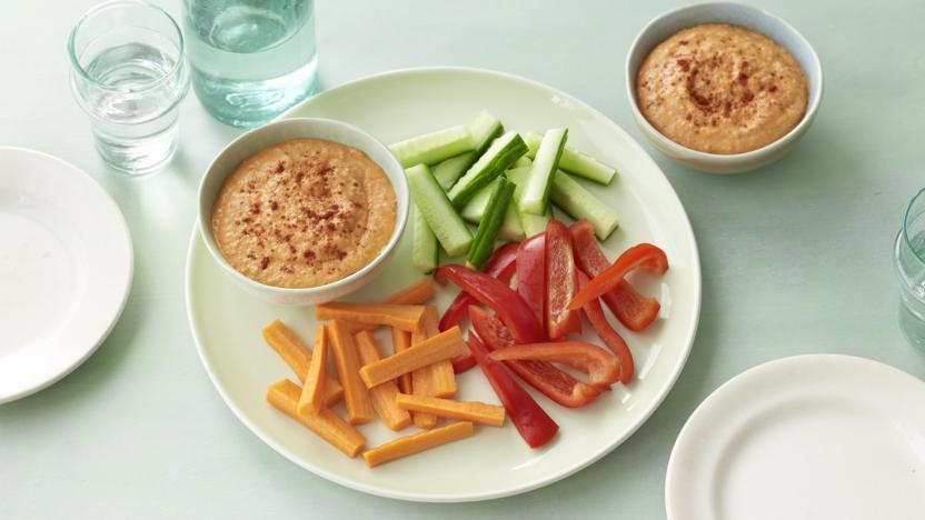 Lighter hummus with vegetable sticks