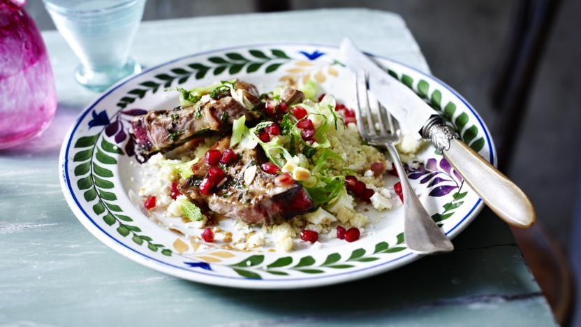 Maple and balsamic glazed lamb chops with couscous