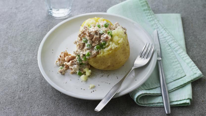 Microwave jacket potatoes with various toppings