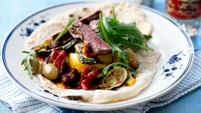 Moroccan flatbread wraps with harissa