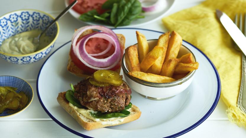 Pancetta beef burger with tarragon mayonnaise