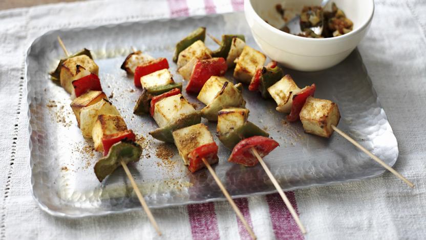 Paneer and vegetable skewers