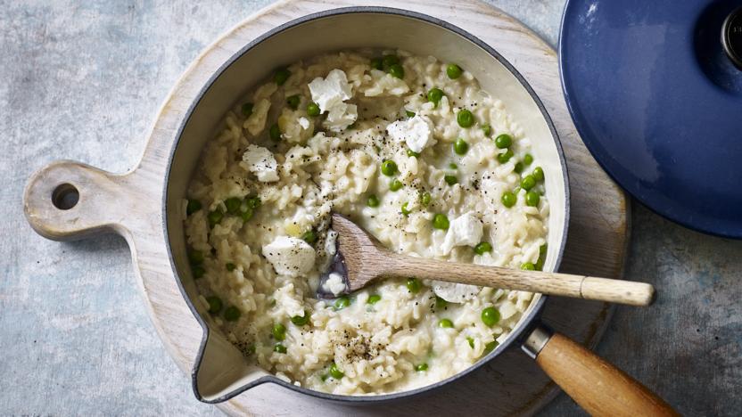 Pea and goats’ cheese risotto