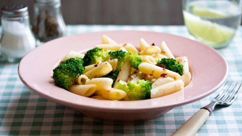 Penne with anchovy, broccoli, chilli and garlic