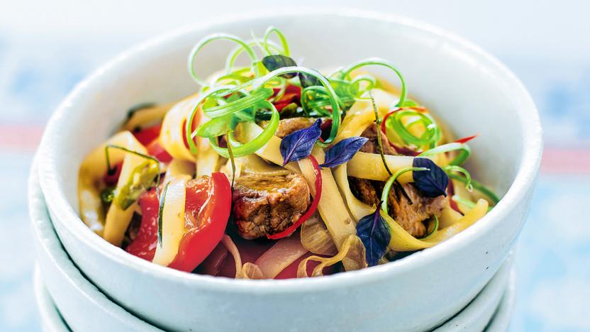 Pork With Red Pepper And Noodles Recipe Bbc Food 