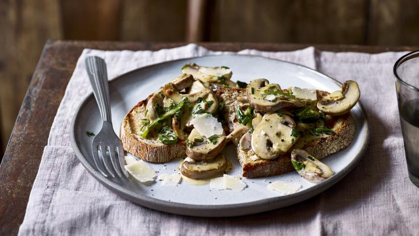 Posh mushrooms with wild garlic on toast