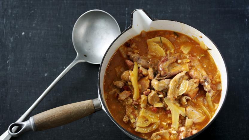 Rabbit and pearl barley stew