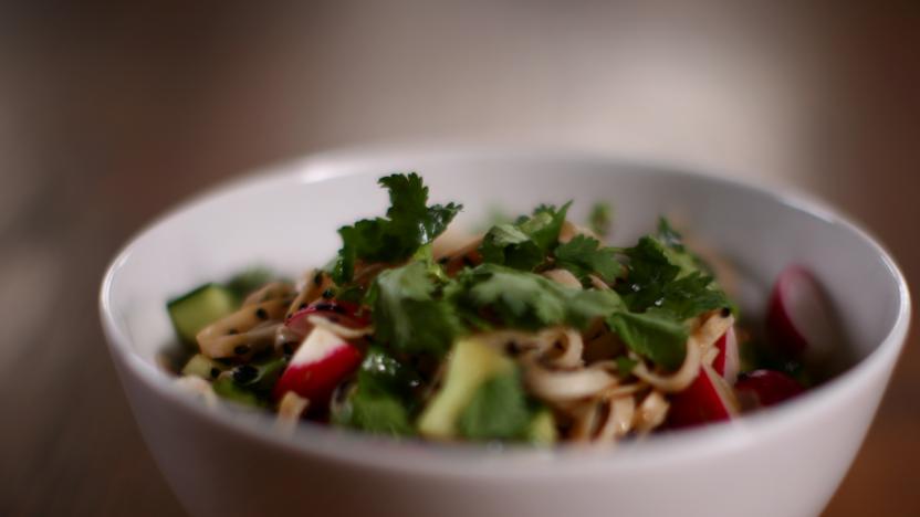 Radish and sesame soy noodle salad