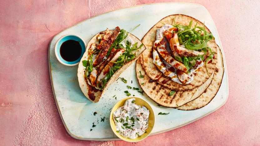 Ras-el-hanout chicken wraps with a yoghurt sauce