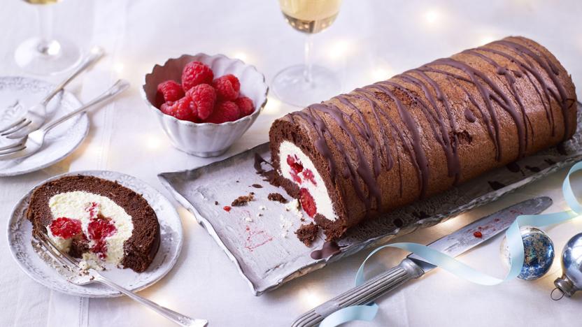 Chocolate raspberry roulade